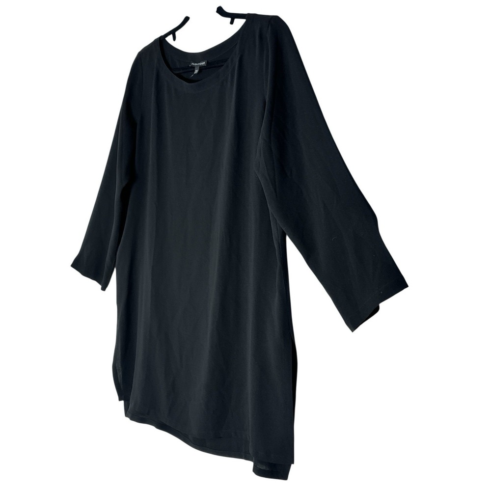 Eileen Fisher 100% Silk Tunic Top Women's XS oversized Black Long Sleeve Elegant - Picture 5 of 9